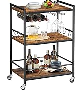 TUTOTAK Bar Cart, Serving Cart for Home, Microwave Cart, Drink Cart, Mobile Kitchen Shelf with Wi...