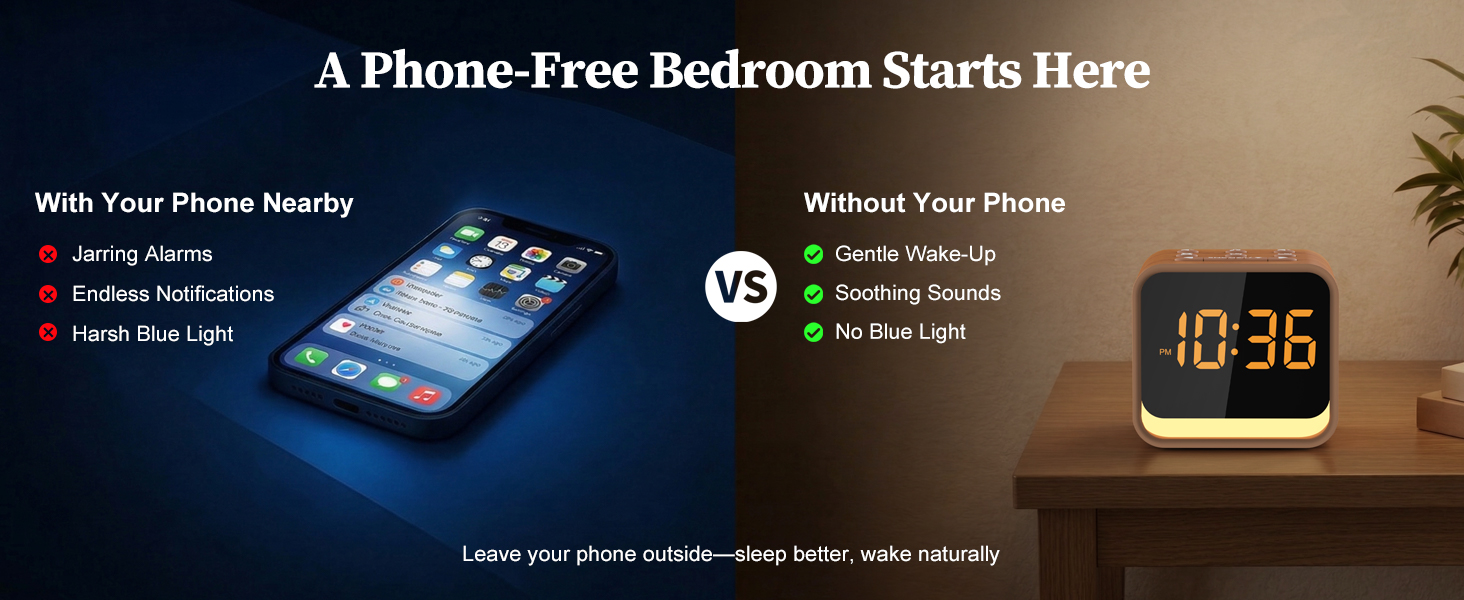Alarm Clock for Bedrooms - Small Digital Clock for Phone-Free Routine