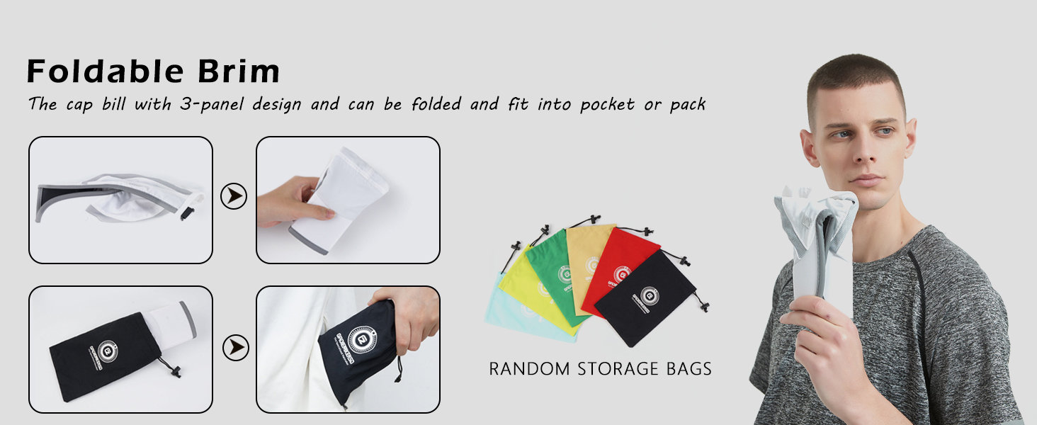 Foldable brim of the sport cap can be folded into pocket or bag