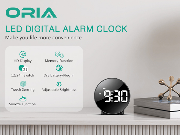 ORIA Digital Alarm Clock, (New Version) HD LED Display Digital Alarm Clock