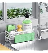 DYFVREN Self-Draining Kitchen Sink Caddy, Rustproof Non-Slip Sponge Holder with Detachable Dish C...