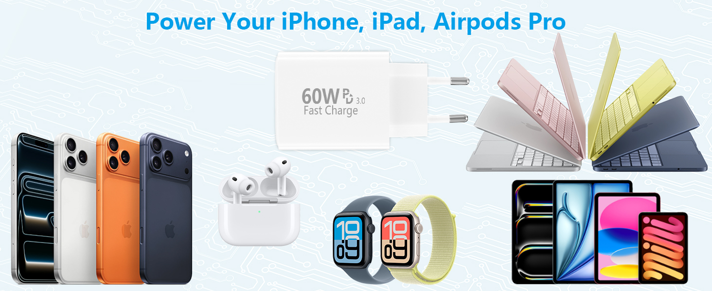60W USB C European Plug Adapter 4-Port USB C Wall Charger European Charger US to Europe Adapter