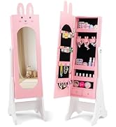 CHARMAID Kids Jewelry Cabinet - 45" Standing Armoire with Full Length Mirror, Bunny Shaped Vanity...