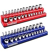 WORKPRO 1/4-inch Magnetic Socket Organizer Set, 2-Piece SAE &amp; Metric Socket Holders, Holds 52 Sta...