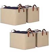KEEGH Storage Baskets for Organizing, Fabric Storage Bins for Shelves with Leather Handle, Shelf ...