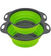 AUAUY 2 Pack Collapsible Colander Set, Round Silicone Folding Collapsible Strainers with Plastic ...