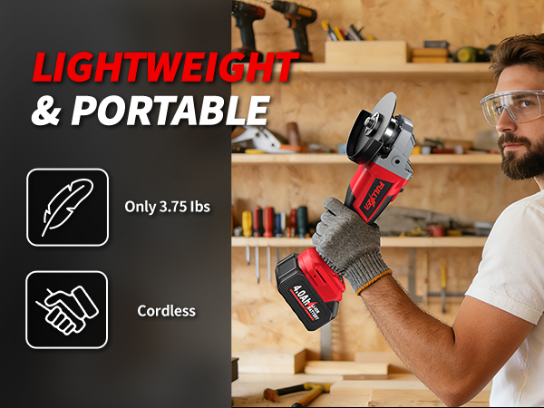 FULLYEA Cordless Angle Grinder 4-1/2 inch Brushless Metal Grinder 10000RPM Powerful