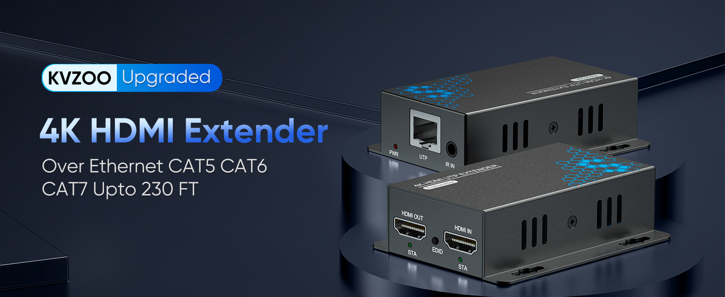 4K HDMI Extender HDMI Over Ethernet CAT5e CAT6 CAT6a CAT7 KVZOO HDMI Transmitter Receiver
