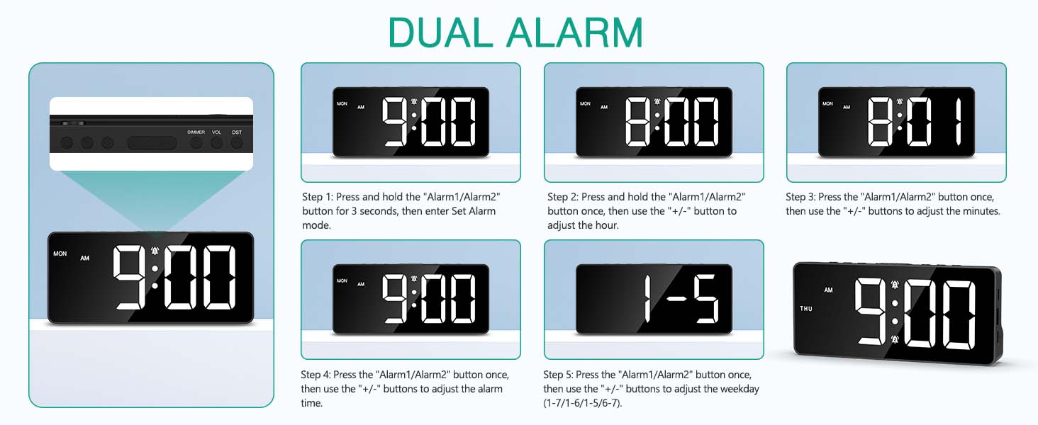 Digital Alarm Clock for Bedroom, LED Alarm Clock