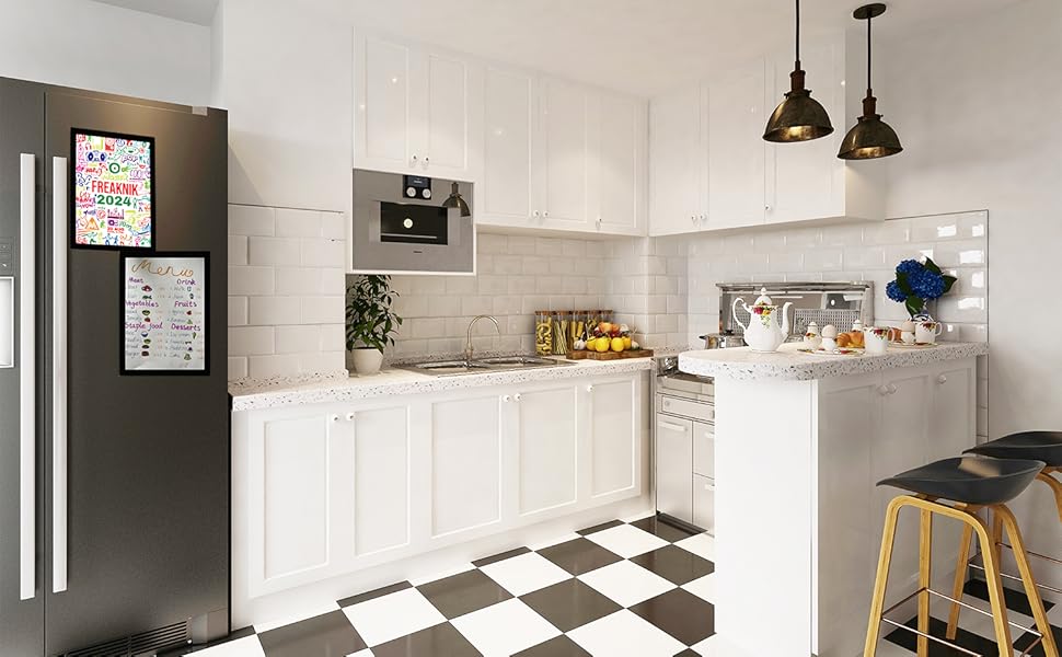 kids artwork on fridge