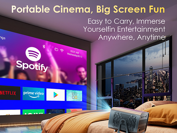 Mini Projector with WiFi and Bluetooth, Electric Focus &amp;amp; Vertical Keystone