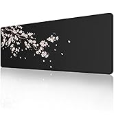 ETZ Japanese Plum Blossoms Black Mouse Pad (31.5 × 11.8 × 0.12 inch) Extended Large Mouse Mat Des...