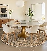Hazo Haus Boho 8ft Brown Circle Rug for Living Room, Vintage Botanical Floral Area Rug for Dining...