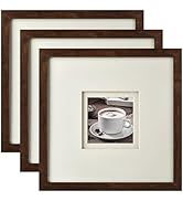 Yaetm 12x12 Square Picture Frame Matted to 5x5, Double Floating Ivory Mat, Brown Wood Grain Photo...