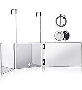 HIEEY 3 Way Mirror for Hair Cutting with LED,360 Trifold with Height Adjustable Telescoping Hooks...