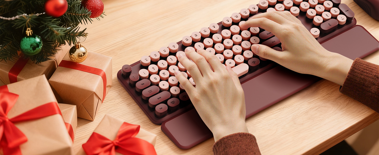 Boost your home office style with this retro wireless keyboard. Magnetic wrist rest ensures comfort