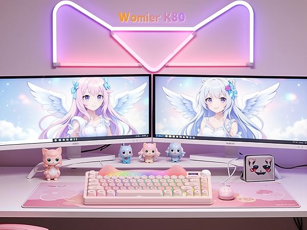 75% Wireless Mechanical Keyboard with Screen and Knob, Pink Cat Creamy Bluetooth Gaming Keyboard