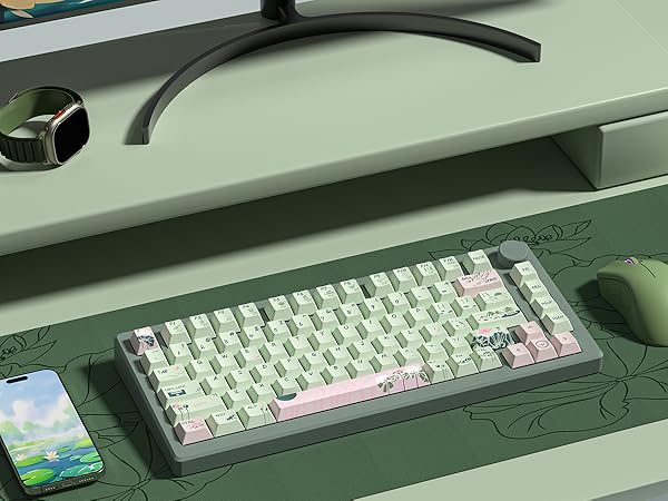 cream and pink lotus keycaps