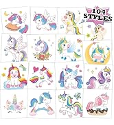 104 PCS Unicorn Temporary Tattoos for Kids Girls Unicorn Birthday Party Decorations, Unicorn Fake...