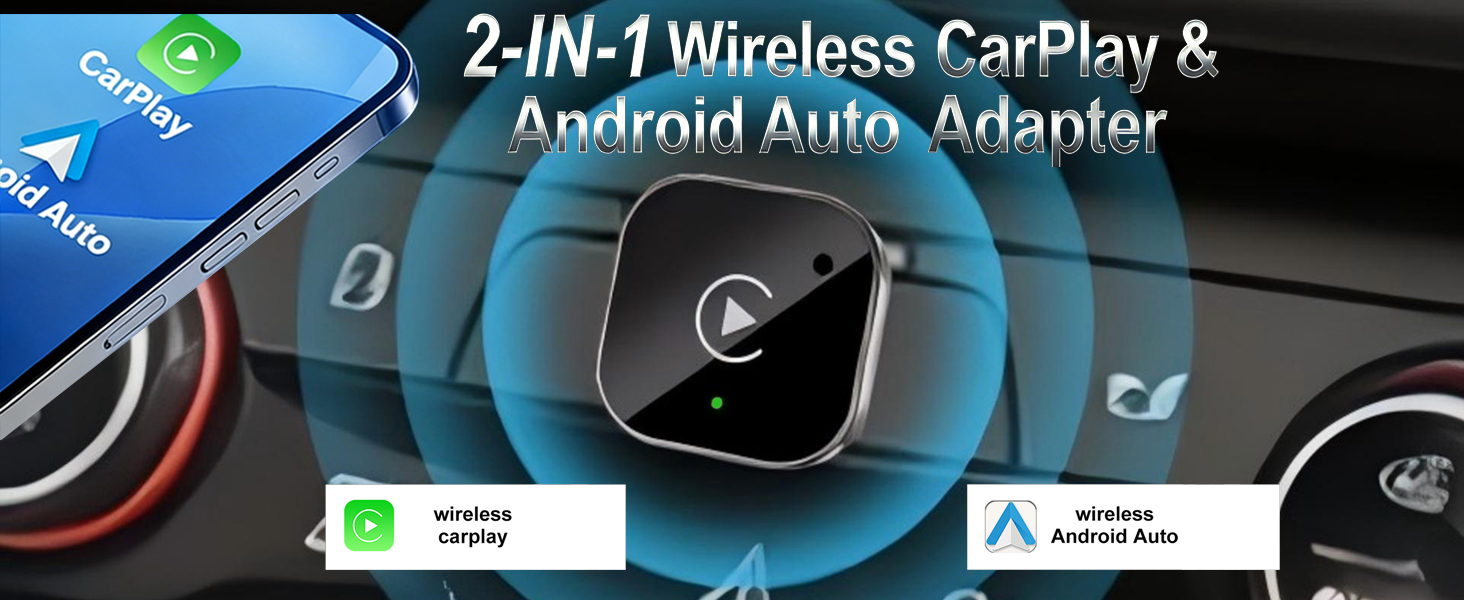 2026 Upgraded 2in1 Wireless Carplay Adapter for Apple iPhone,Android Auto Carplay Adapter