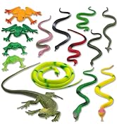 Pinowu 14pcs Realistic Rubber Forest Snake Animals, 1 Lizard + 4 Frog Toys + 9 Fake Snakes 4” to ...