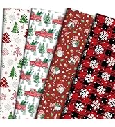 Christmas Wrapping Paper Set for Kids &amp; Adults – 12 Folded Sheets (19.7" x 27.5"), 4 Festive Desi...