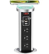 Automatic Pop Up Outlet for Countertop with USB C PD 20W, Receptacle Power Strip with 15 W Wirele...