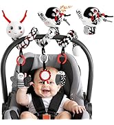 Spiral Car Seat Baby Toys 0-6 Months, Activity High Contrast Black White Sensory Toys with Wrist ...