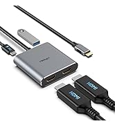 USB C to HDMI Adapter Dual 4K@60Hz, 4 in 1 USB C to HDMI Converter with 100W PD Charging USB 3.0,...