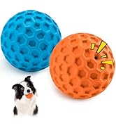 HIPPIH Indestructible Squeaky Dog Toys, Interactive Dog Balls 2 Pack, Chew Toys for Aggressive Ch...