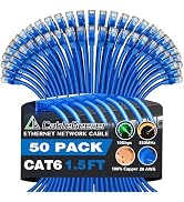 CableGeeker Cat 6 Ethernet Cable 1.5 ft (50-Pack) - Cat6 Patch Cables 10G Support, Snagless RJ45 ...