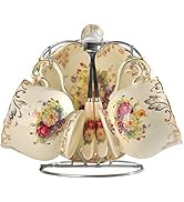 YOLIFE Tea Cups and Saucers Set of 2, Vintage Floral Porcelain Tea Cups with Holder- 8 oz
