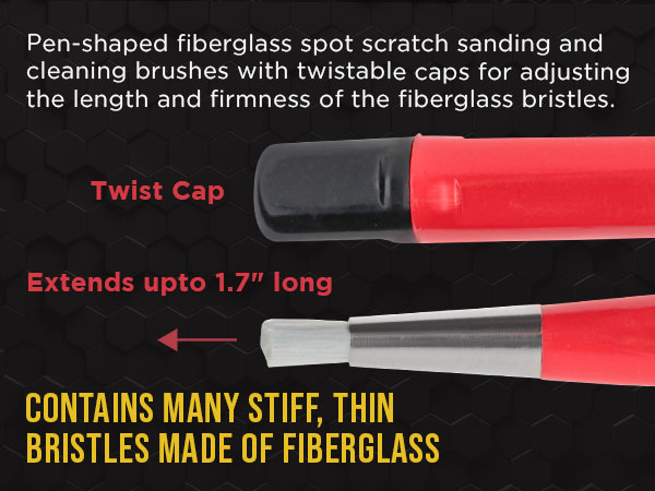 3-Pack Fiberglass Scratch Brush Pens - Clean, Sand, Remove Rust, Prep Paint Scratches, Polish Metals