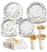 Wildflower Party Decorations Plates and Napkins for 20 Guests, Mother's Day Floral Paper Plates W...