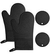 AUAUY Oven Mitts with 2 Potholders, Silicone Oven Gloves Heat Resistant 464°F, Non-Slip Silicone ...