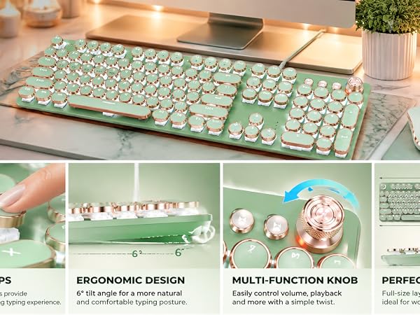 Retro Typewriter Mechanical Keyboard, Green