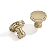 khtumeware 10 Pack Knob Brushed Brass Cabinet Knobs Solid Heavy Duty Knobs Drawers Bi-Fold Door K...