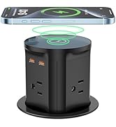 QBA Pop Up Countertop Outlet with PD 20W USB-C, 15W Wireless Charger, Pop Up Electrical Outlet wi...