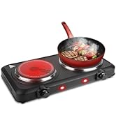 Electric Countertop Double Burner, 1800W Cooktop with Glass Hot Plate, Stepless Temperature Contr...