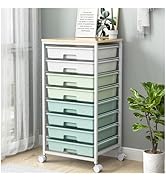 Rolling Storage Utility Cart Organizers with 8 Drawers and Wooden Tabletop for Living Room,Office...
