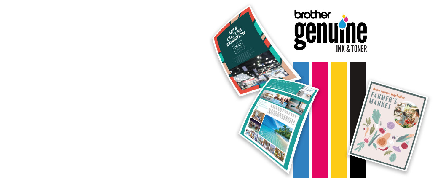 Brother MFC-J1360DW computer printers color print samples, Brother Genuine Ink &amp;amp; Toner logo