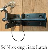 Door Latch - Self-Locking Gate Latch for Outdoor Fence, Black Steel Automatic Gravity Lever Lock