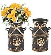 Frcctre 2 Pack Rustic Metal Milk Can Galvanized Vase, 7.5" Shabby Chic Vase Farmhouse Milk Jug Va...