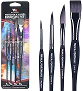 WA Portman Essential Synthetic Paint Brushes Set - 4 Soft Touch Water Color Brushes - 2 Round 1 F...