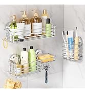 LEVERLOC Shower Caddy Suction Cup, 3 Pack Heavy Duty Bathroom Organizer for Inside Shower with Ho...