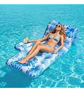 SpaceTime Pool Floats for Adults,Heavy-Duty Inflatable Pool Float Raft Lounge with Dual Cup Holde...
