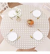 Round Vinyl Fitted Tablecloth with Flannel Backing Elastic Edge Design Table Cover Waterproof Oil...
