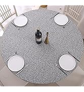 Round Vinyl Fitted Tablecloth with Flannel Backing Elastic Edge Design Table Cover Waterproof PVC...