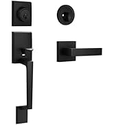 Matte Black Front Door Handle and Single Cylinder Deadbolt Combo Set, Black Exterior Door Lever, ...