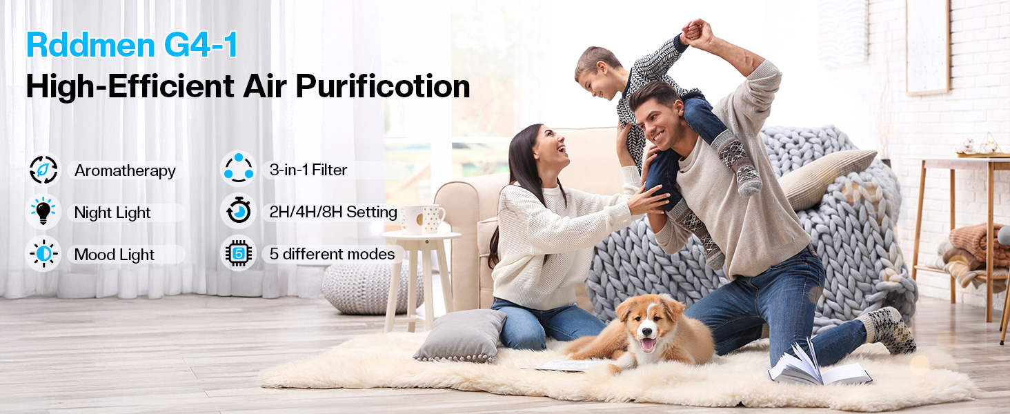 Rddmen 3-in-1 Air Purifier for Home - H13 HEPA Air Filter, Covers Up to 1095 sq ft